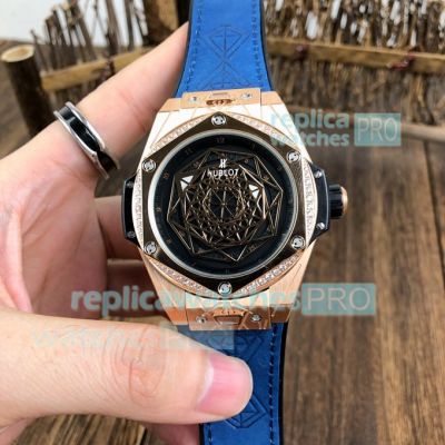 Swiss Grade Hublot Big Bang Sang Bleu Watch - Blue Gummy Strap 45mm